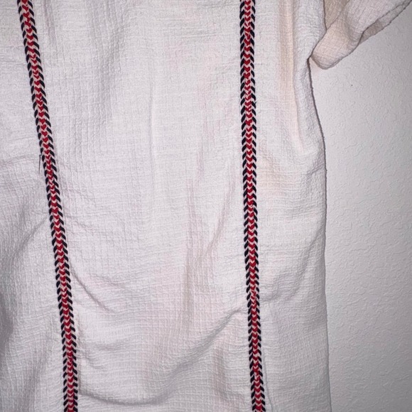 Zara TRF White Textured V-Neck Tunic Dress Braided Trim Red Navy Blue Small - Picture 9 of 10